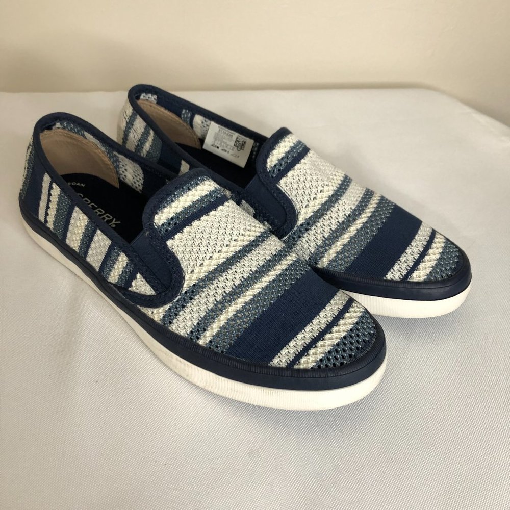 Sperry Top Sider Memory Foam Stripe Sneakers Boat Shoes Women’s 9 M Blue White